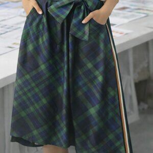 S10164M Hi-Lo Satin Green & Navy Plaid Ball Skirt by Maggy London